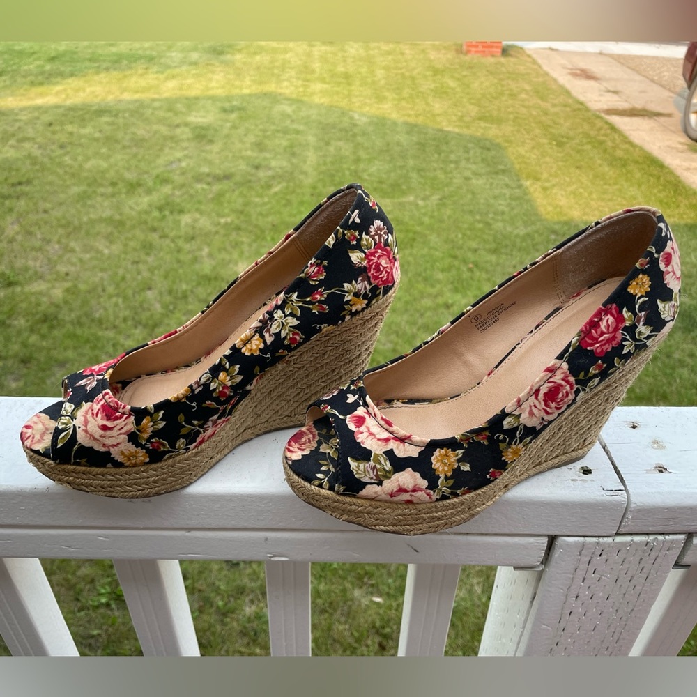 Peep toe floral wedge heels from George